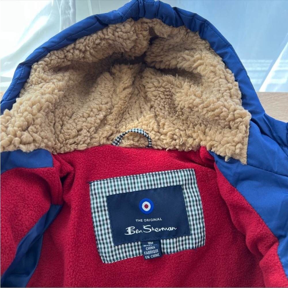 Ben Sherman Toddler Blue & Red Puffer Coat with Hood, 18M - Picture 5 of 11